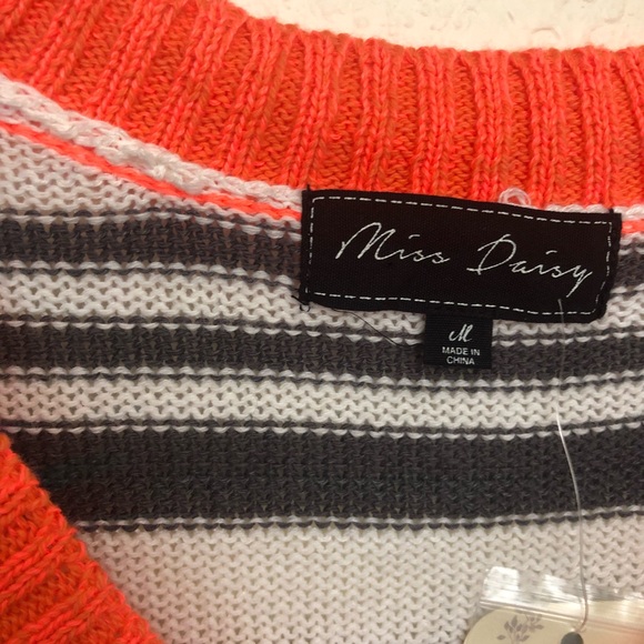 Miss Daisy Womens Medium V-Neck Sweater Elbow Patch Knit Striped NWT - Picture 13 of 14